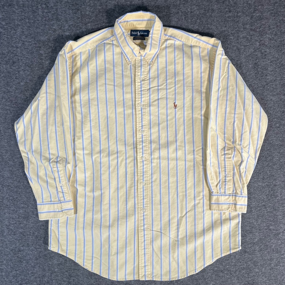 Vintage Polo Ralph Lauren Yarmouth Mens 17 32/33 Striped Cotton Oxford Shirt